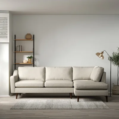 La Redoute Rosa Curve Soft Woven Corner Chaise Sofa with Dark Wood Legs (Right Facing)