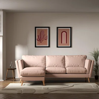 La Redoute Frida Contemporary Soft Brushed Corner Chaise Feather Sofa- Left facing with Light Wood Legs