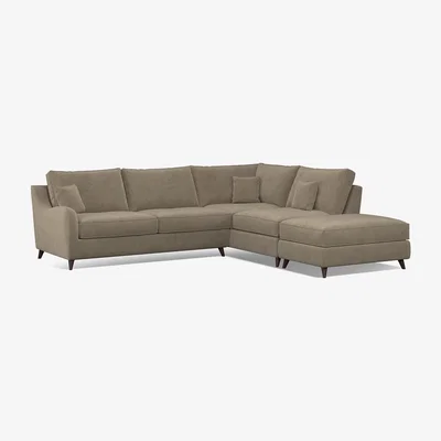 La Redoute Amelia Textured Velvet Right Facing Corner Sofa & Footstool with Dark Antique Wood Legs