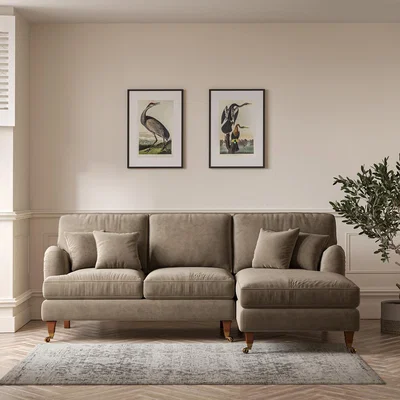 La Redoute Emeline Velvet Corner Chaise Sofa with Antique Castor Legs (Right Facing)