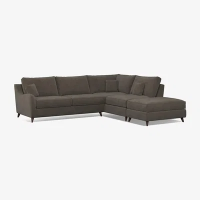 La Redoute Amelia Velvet Right Facing Corner Sofa & Footstool with Dark Antique Wood Legs