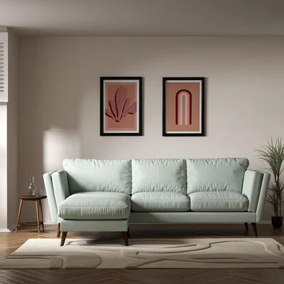 La Redoute Frida Contemporary Soft Brushed Corner Chaise Feather Sofa - Left facing with Dark Wood Legs