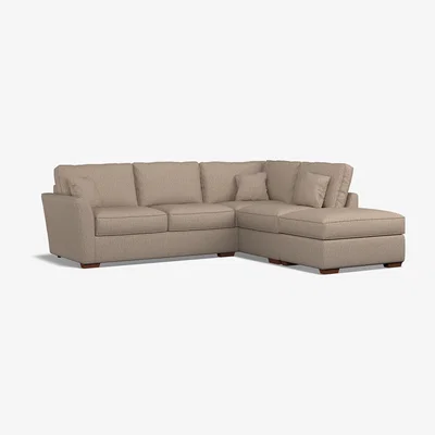 La Redoute Florence Woven Right Facing Corner Sofa & Footstool with Dark Brown Wood Legs