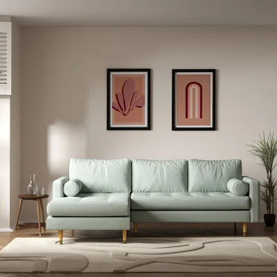 La Redoute Coco Mid-Century Soft Brushed Corner Chaise Sofa with Light Wood Legs (Left Facing)