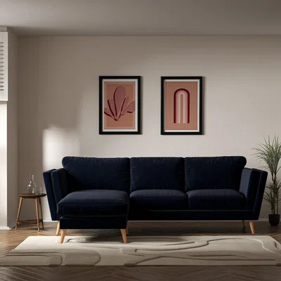 La Redoute Frida Contemporary Velvet Corner Chaise Feather Sofa - Left facing with Light Wood Legs