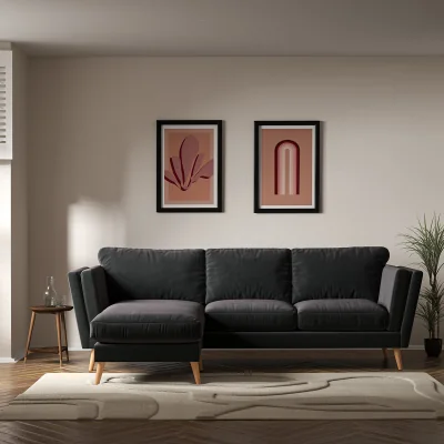 La Redoute Frida Contemporary Velvet Corner Chaise Feather Sofa with Light Wood Legs (Left Facing)
