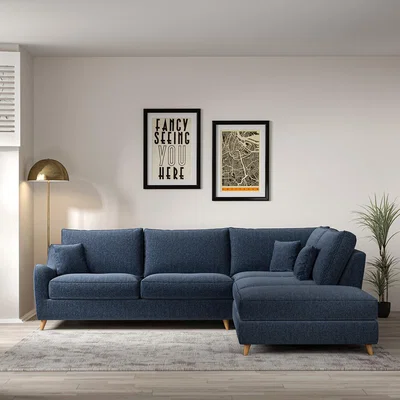 La Redoute Amelia Tonal Basket Weave Corner Sofa & Footstool Set with Light Wood Legs (Right Facing)