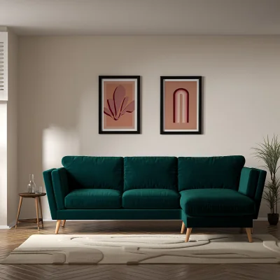 La Redoute Frida Contemporary Velvet Corner Chaise Feather Sofa with Light Wood Legs (Right Facing)
