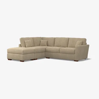 La Redoute Florence Soft Brushed Left Facing Corner Sofa & Footstool with Dark Brown Wood Legs