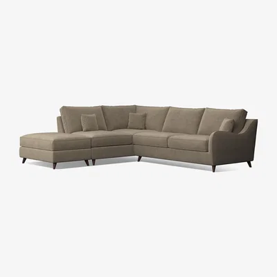 La Redoute Amelia Textured Velvet Left Facing Corner Sofa & Footstool with Dark Antique Wood Legs