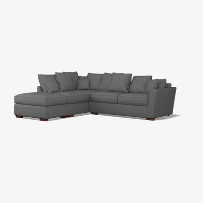 La Redoute Florence Scatterback Woven Left Facing Corner Sofa & Footstool with Dark Brown Wood Legs