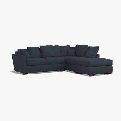 La Redoute Florence Scatterback Soft Brushed Right Facing Corner Sofa & Footstool with Dark Brown Wood Legs