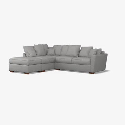 La Redoute Florence Scatterback Woven Left Facing Corner Sofa & Footstool with Dark Brown Wood Legs