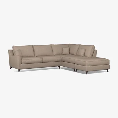 La Redoute Amelia Woven Right Facing Corner Sofa & Footstool with Dark Antique Wood Legs