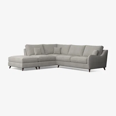La Redoute Amelia Soft Brushed Left Facing Corner Sofa & Footstool with Dark Antique Wood Legs