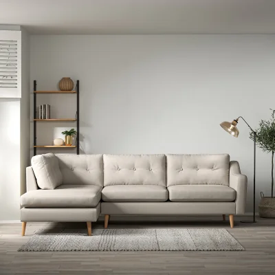 La Redoute Rosa Curve Buttoned Soft Brushed Corner Chaise Sofa with Light Wood Legs (Left Facing)