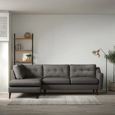 La Redoute Rosa Curve Buttoned Soft Woven Corner Chaise Sofa with Dark Wood Legs (Left Facing)
