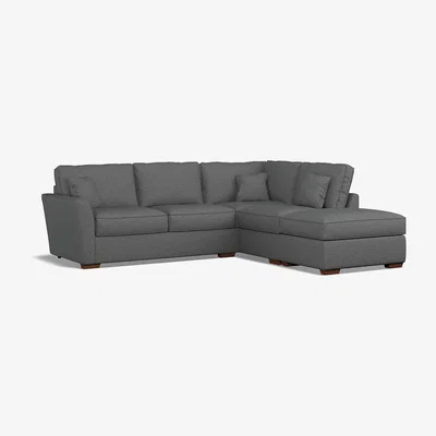 La Redoute Florence Woven Right Facing Corner Sofa & Footstool with Dark Brown Wood Legs