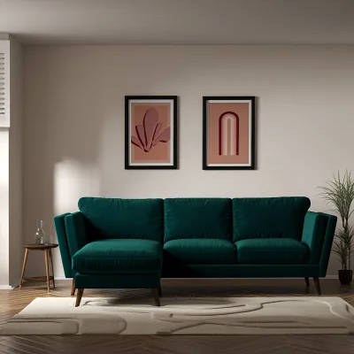 La Redoute Frida Contemporary Velvet Corner Chaise Feather Sofa with Dark Wood Legs (Left Facing)