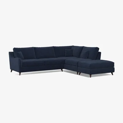 La Redoute Amelia Velvet Right Facing Corner Sofa & Footstool with Dark Antique Wood Legs