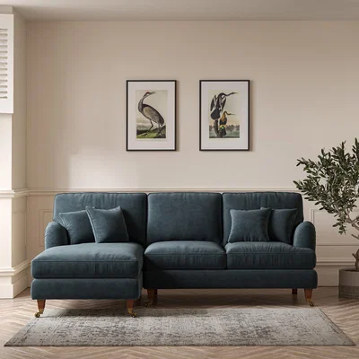 La Redoute Emeline Textured Velvet Left Hand Corner Chaise Sofa with Antique Castor Legs (Left Facing)