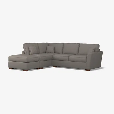 La Redoute Florence Textured Woven Left Facing Corner Sofa & Footstool with Dark Brown Wood Legs