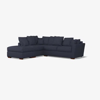 La Redoute Florence Scatterback Textured Woven Left Facing Corner Sofa & Footstool with Dark Brown Wood Legs