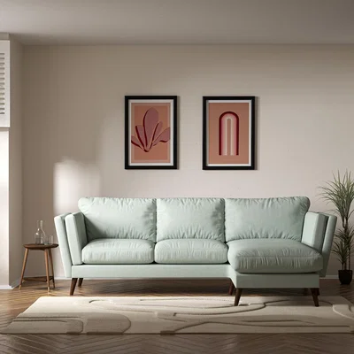 La Redoute Frida Contemporary Soft Brushed Corner Chaise Feather Sofa - Right Facing with Dark Wood Legs