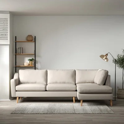 La Redoute Rosa Curve Soft Brushed Corner Chaise Sofa with Light Wood Legs (Right Facing)