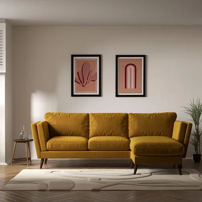 La Redoute Frida Contemporary Soft Brushed Corner Chaise Feather Sofa- Left facing with Dark Wood Legs