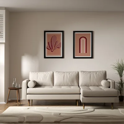 La Redoute Coco Mid-Century Soft Brushed Corner Chaise Sofa with Dark Wood Legs (Right Facing)
