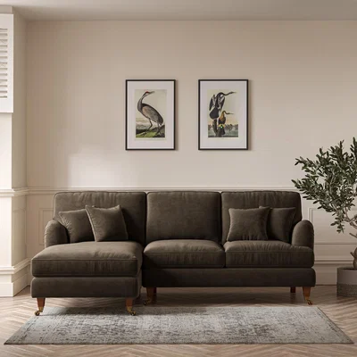 La Redoute Emeline Textured Velvet Left Hand Corner Chaise Sofa with Antique Castor Legs (Left Facing)