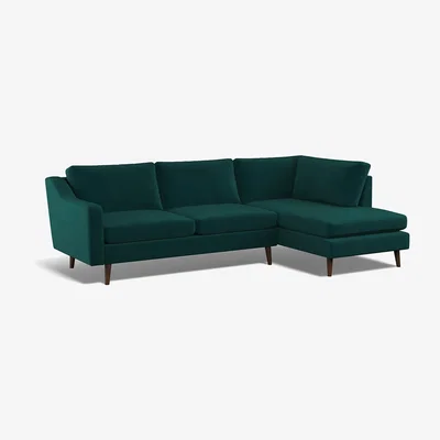 La Redoute Rosa Velvet Chaise - Right Facing with Dark Wood Legs