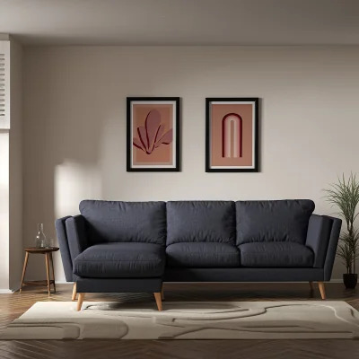 La Redoute Frida Contemporary Soft Brushed Corner Chaise Feather Sofa with Light Wood Legs (Left Facing)