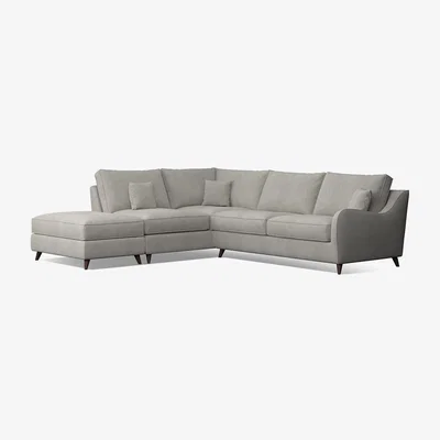La Redoute Amelia Soft Brushed Corner Sofa & Modular Footstool Set with Dark Wood Legs (Left Facing)