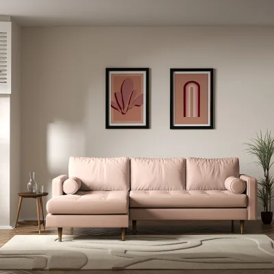 La Redoute Coco Mid-Century Soft Brushed Corner Chaise Sofa with Dark Wood Legs (Left Facing)