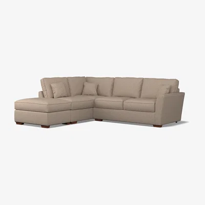 La Redoute Florence Woven Left Facing Corner Sofa & Footstool with Dark Brown Wood Legs