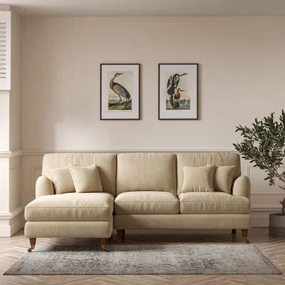 La Redoute Emeline Soft Brushed Left Hand Corner Chaise Sofa with Antique Castor Legs (Left Facing)
