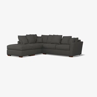 La Redoute Florence Scatterback Textured Woven Left Facing Corner Sofa & Footstool with Dark Brown Wood Legs