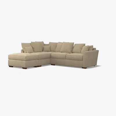 La Redoute Florence Scatterback Soft Brushed Left Facing Corner Sofa & Footstool with Dark Brown Wood Legs