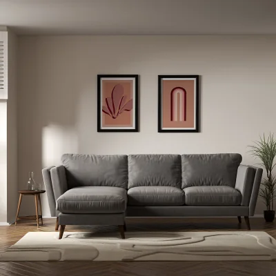 La Redoute Frida Contemporary Velvet Corner Chaise Feather Sofa with Dark Wood Legs (Left Facing)