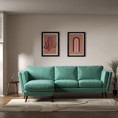 La Redoute Frida Contemporary Velvet Corner Chaise Feather Sofa with Dark Wood Legs (Left Facing)