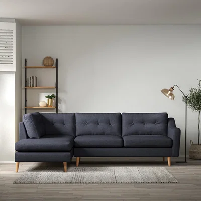 La Redoute Rosa Curve Buttoned Soft Brushed Chaise - Left facing with Light Wood Legs