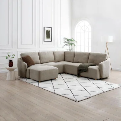 La Redoute Corbin Boucle Large Corner Modular Sofa with Footstool