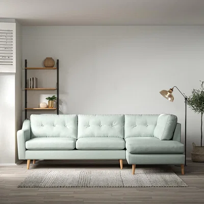 La Redoute Rosa Curve Buttoned Soft Brushed Chaise - Right facing with Light Wood Legs