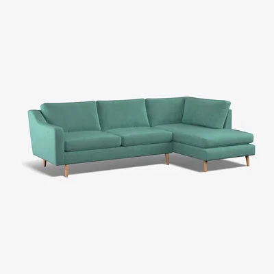 La Redoute Rosa Velvet Chaise - Right Facing with Light Wood Legs
