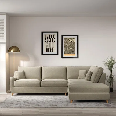 La Redoute Amelia Tonal Basket Weave Corner Sofa & Footstool Set with Light Wood Legs (Right Facing)