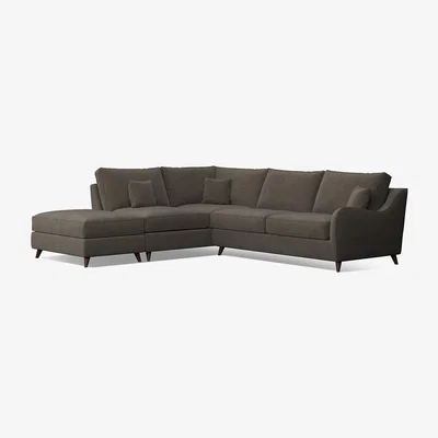 La Redoute Amelia Velvet Left Facing Corner Sofa & Footstool with Dark Antique Wood Legs