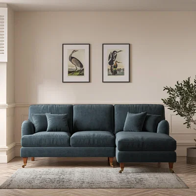 La Redoute Emeline Textured Velvet Right Hand Corner Chaise Sofa with Antique Castor Legs
