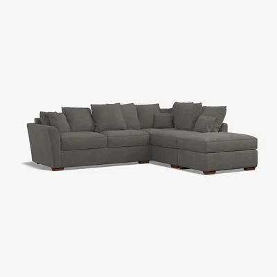 La Redoute Florence Scatterback Soft Brushed Right Facing Corner Sofa & Footstool with Dark Brown Wood Legs